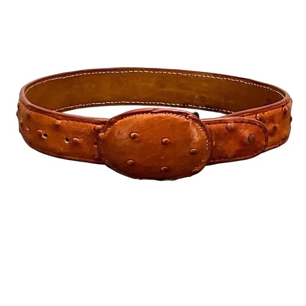 Ostrich Leather Cognac Brown Belt Child Size 20” - 23”